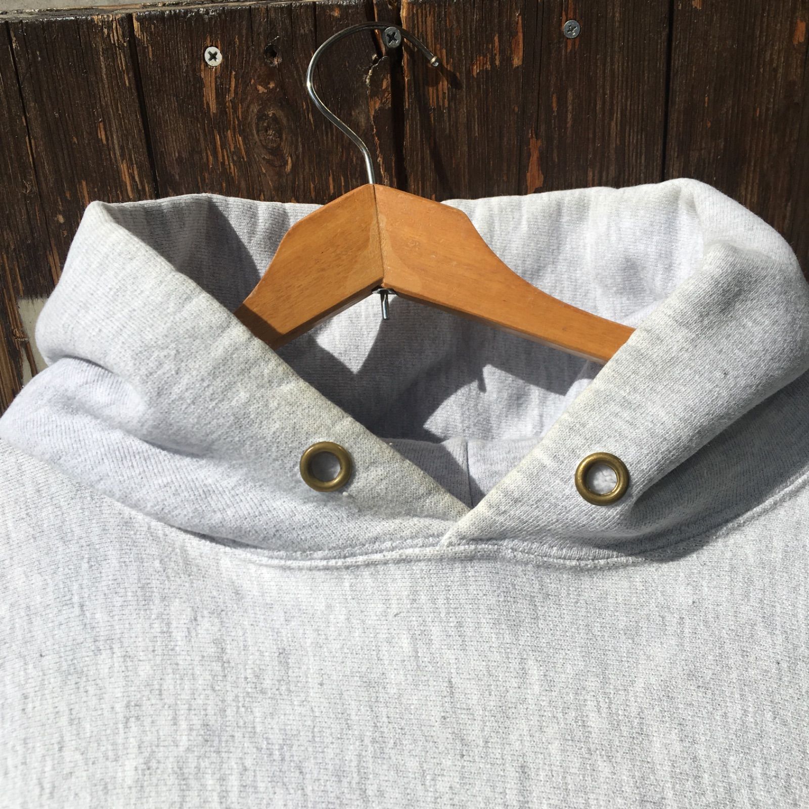90's USA製 刺繍トリコタグ Champion チャンピオン リバースウィーブ 目つき 無地スウェットパーカー ビンテージ オールド グレー◆Size:US-L