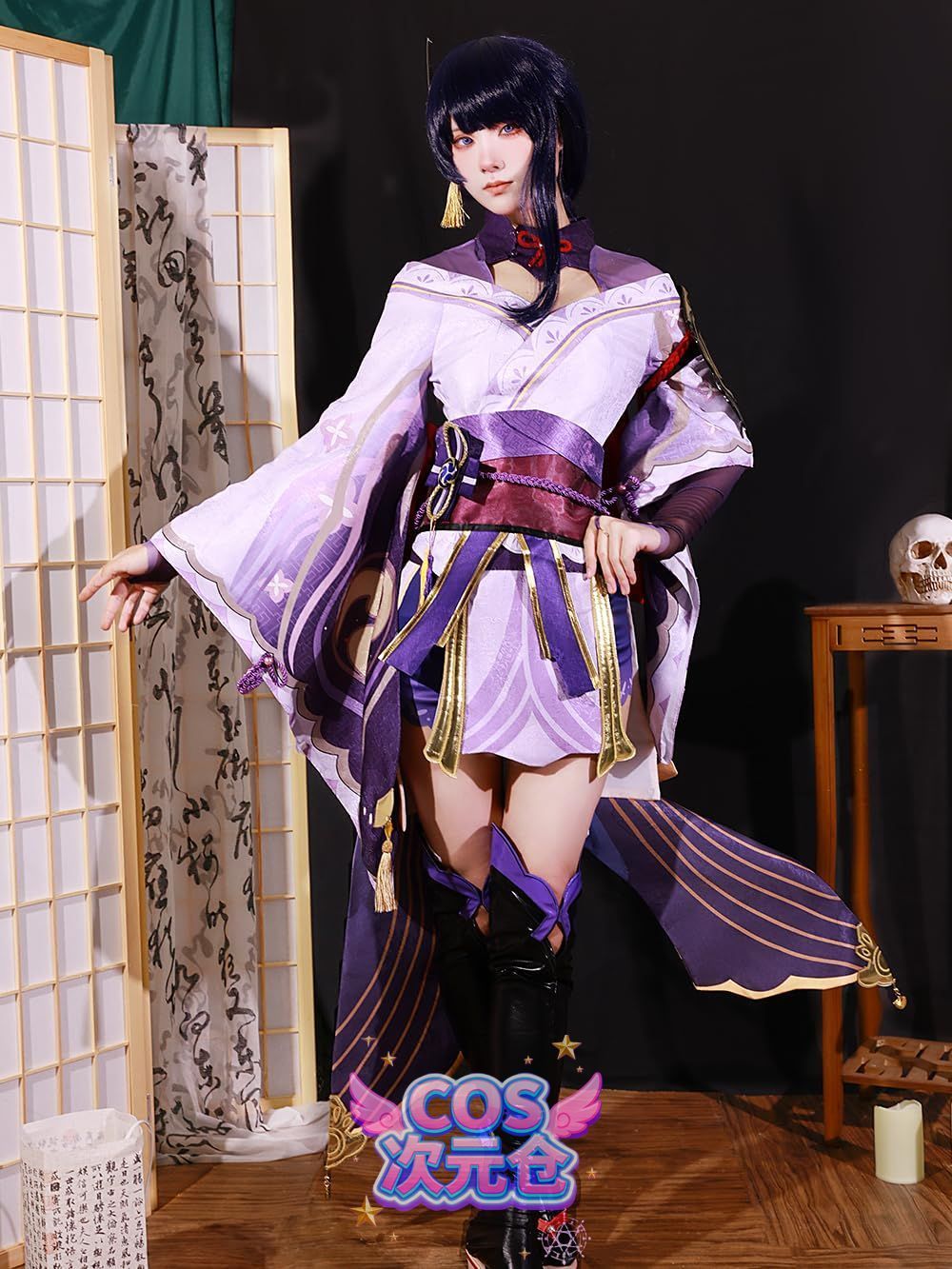雷電将軍 ウィッグ 靴 COSPLEE 原神 cosplay 甘雨 申鶴 行秋 刻晴 空 リネ アルレッキーノ 鍾離 閑雲 ウイッグ-靴付き コスチューム 変装 コスプレ衣装 仮装