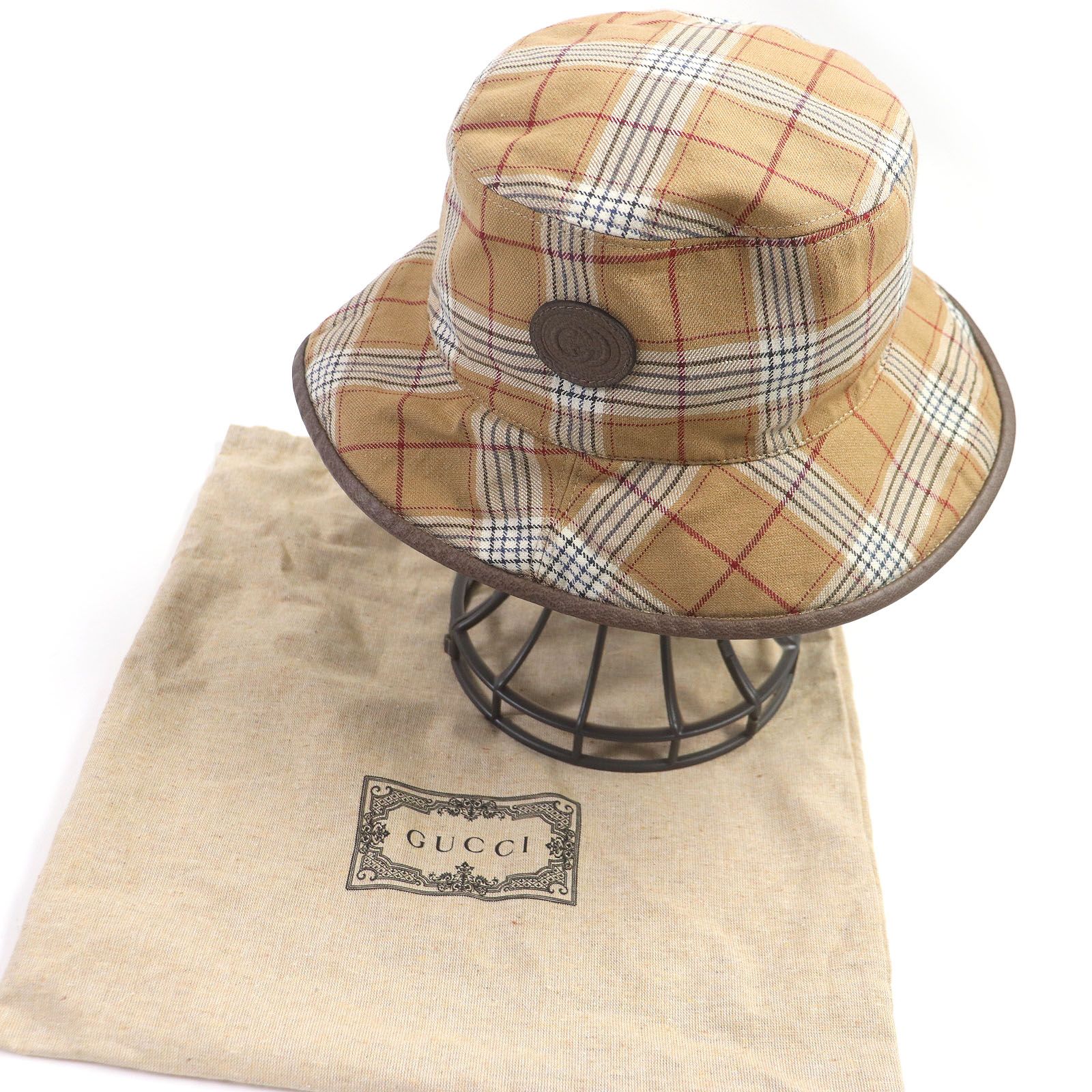 極美品□GUCCI グッチ 700851 ウール リネン ロゴレザーパッチ 