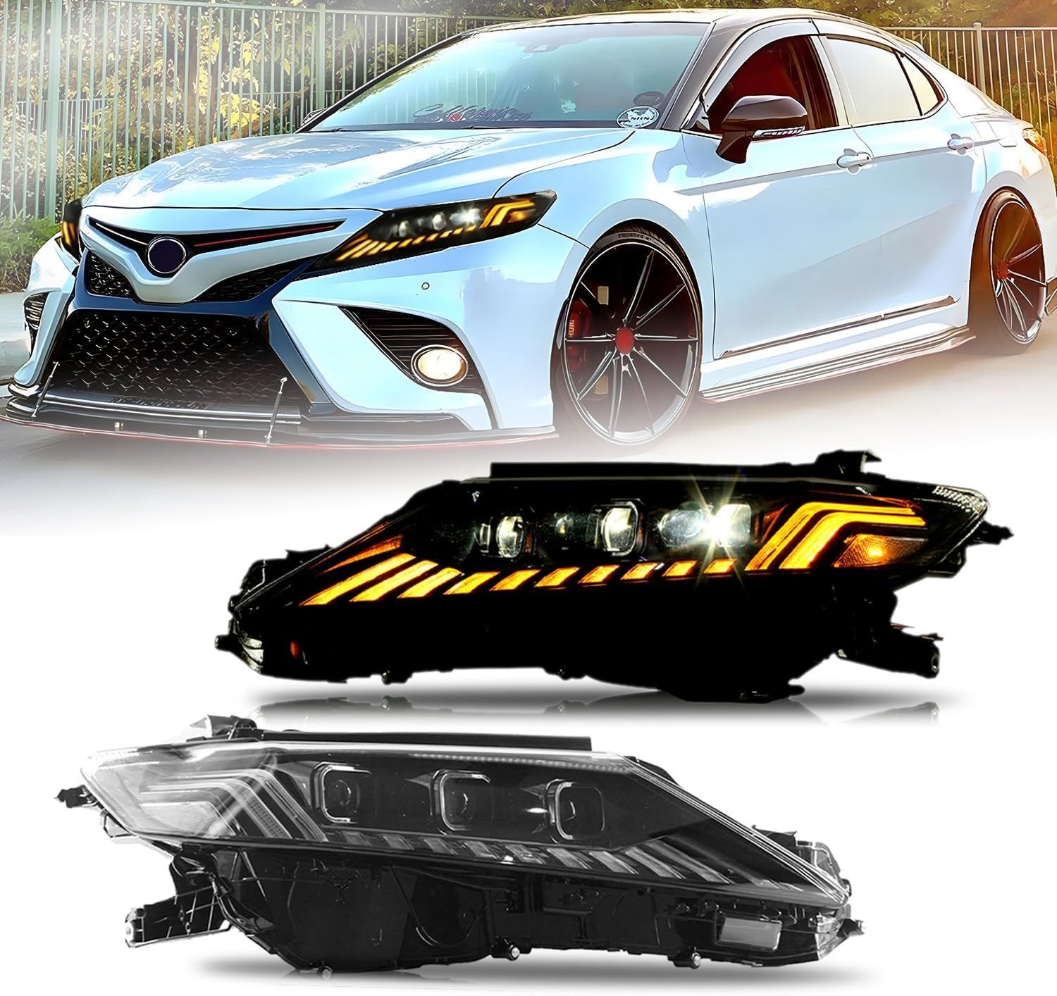 トヨタ カムリ LEDヘッドライト 流れるウインカー　中古 トヨタ カムリ 70系用 三眼LEDヘッドライト 流れるウインカー