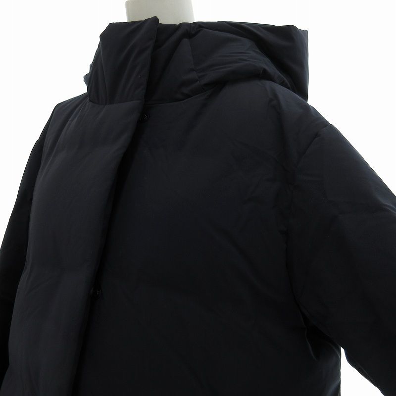 ユニクロ UNIQLO シームレスダウンロングコート 撥水加工 フード M 紺