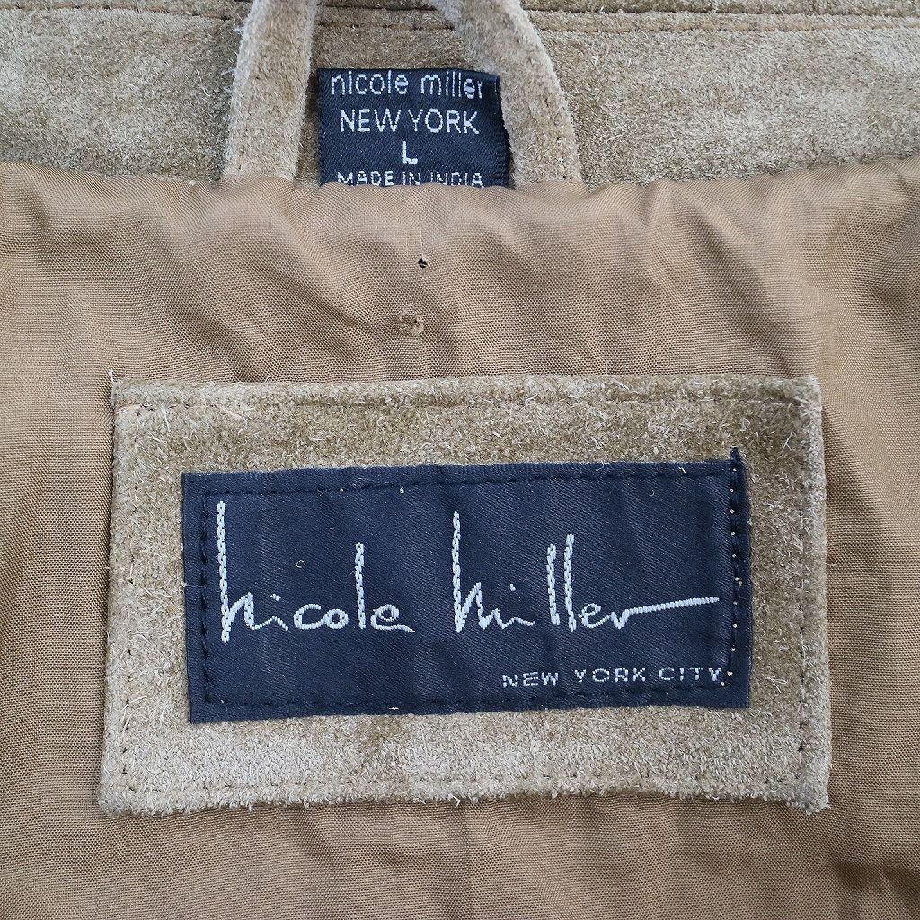 Nicole Miller ニコルミラー 襟付き シングルスエードレザージャケット 防寒 アメカジ ブラウン (メンズ L) 中古 古着 N8916