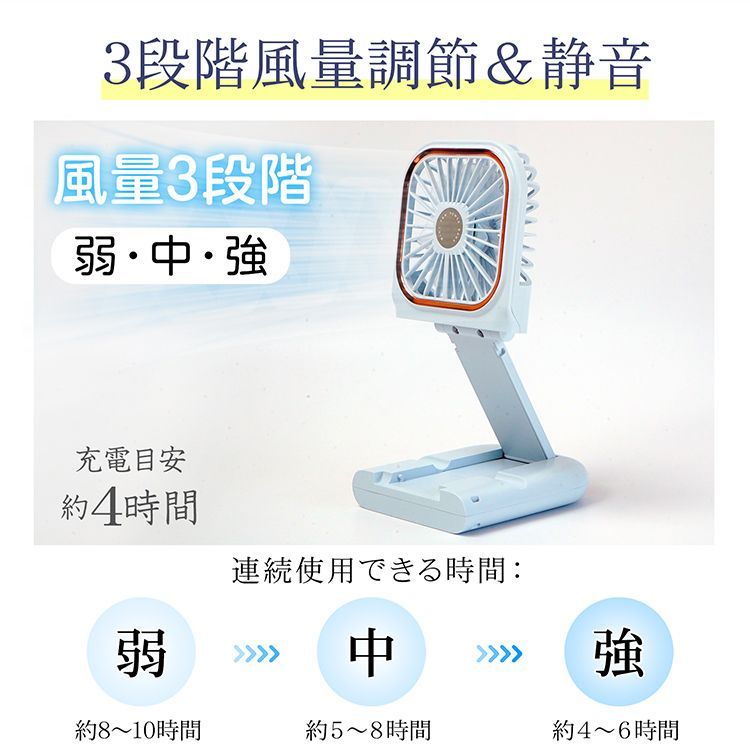 首かけ ハンディファン 充電 モバイルバッテリー 3000mAh ブルー 首