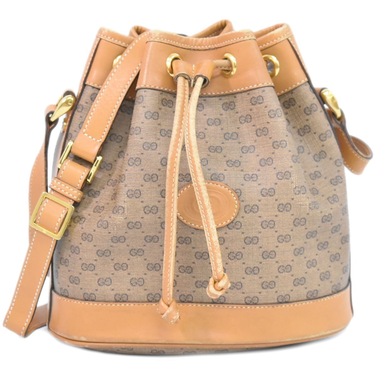 本物 グッチ GUCCI オールドグッチ マイクロGG 巾着 ショルダーバッグ ポシェット ブラウン バッグ 中古 本物 グッチ GUCCI オールドグッチ マイクロGG 巾着 ショルダーバッグ