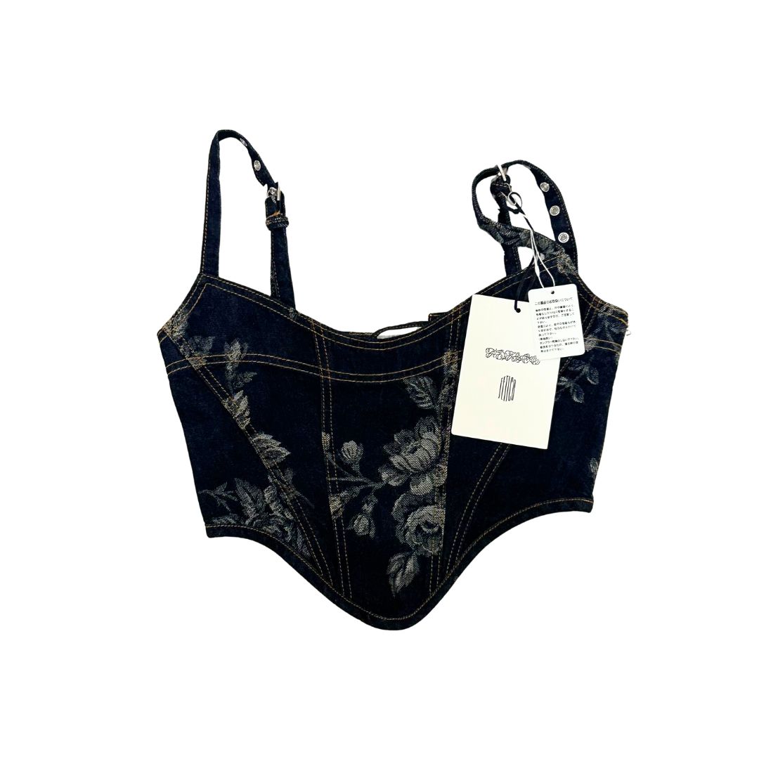 ♥タグ付 現行品 FETICO フェティコ STUDIOUS別注 ステュディオス ROSE DENIM BUSTIER ローズ デニム ビスチェ