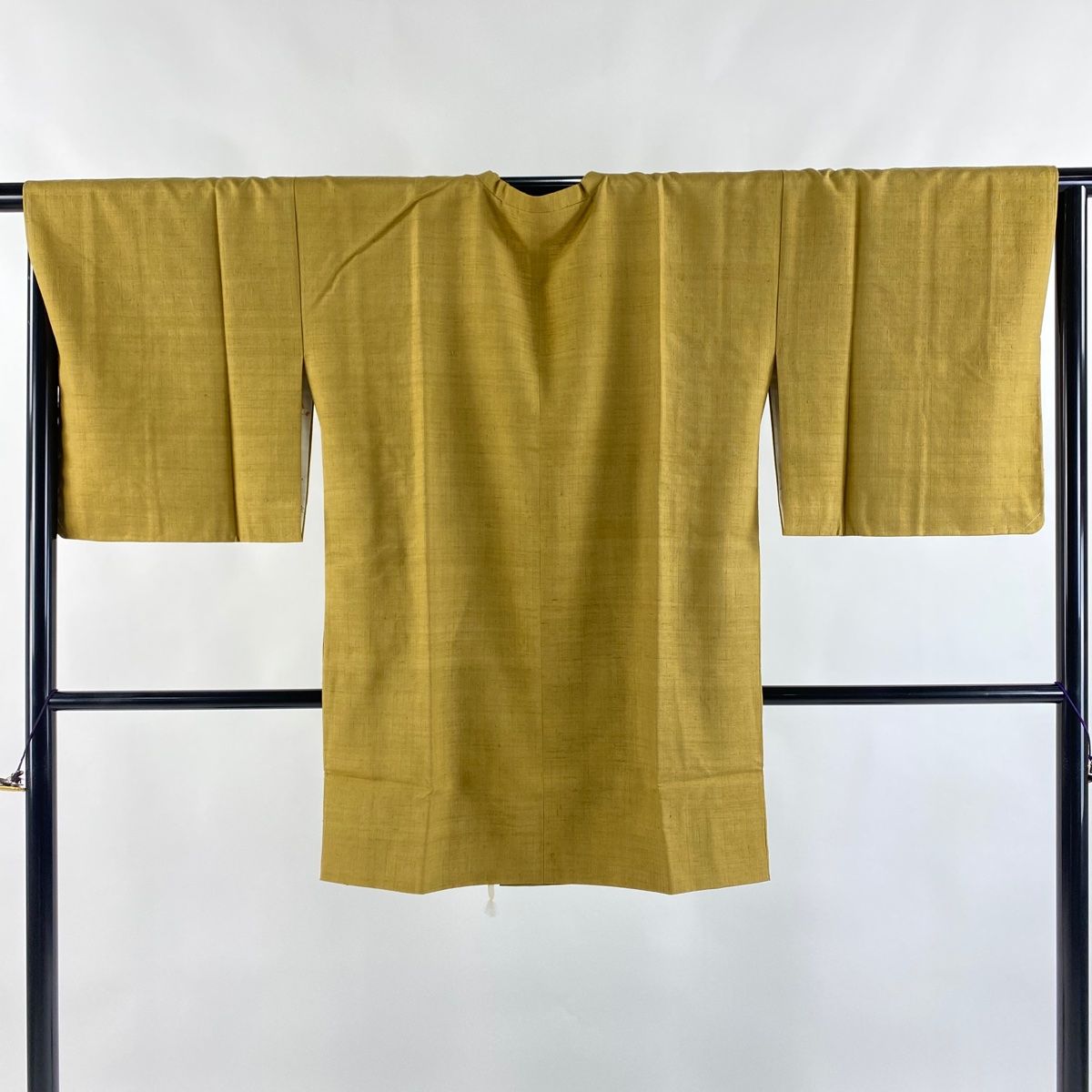 道行 身丈89cm 裄丈66.5cm M 和装コート 角衿 紬地 黄土色 正絹 秀品