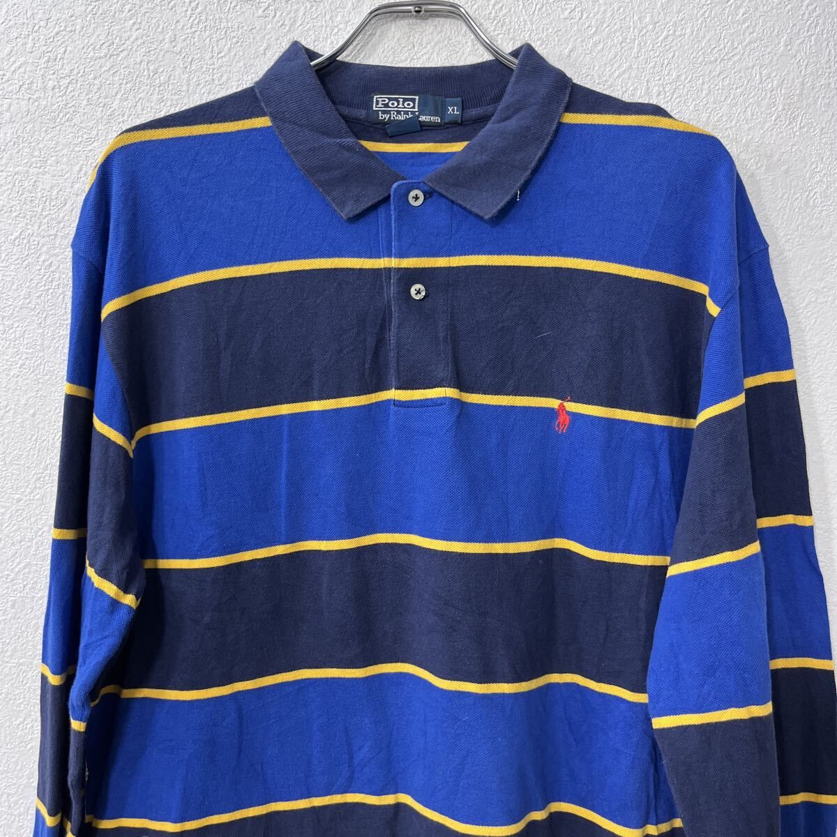 POLO RALPH LAUREN 長袖 ボーダー ポロシャツ XL ブルー ポロ