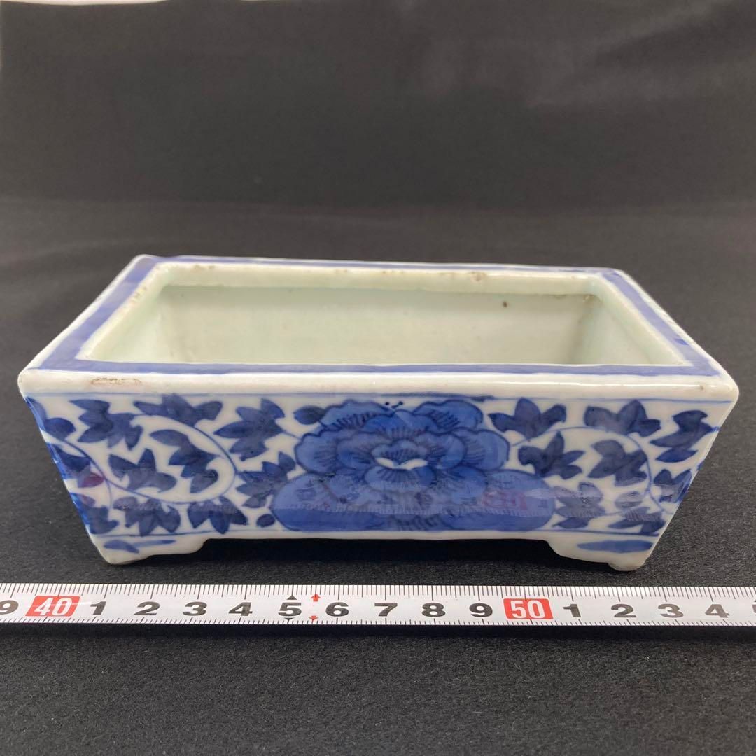 中国明時代 古染付水盤 9.3×14.8×5.4㎝ 本Y5-0517 トコウ