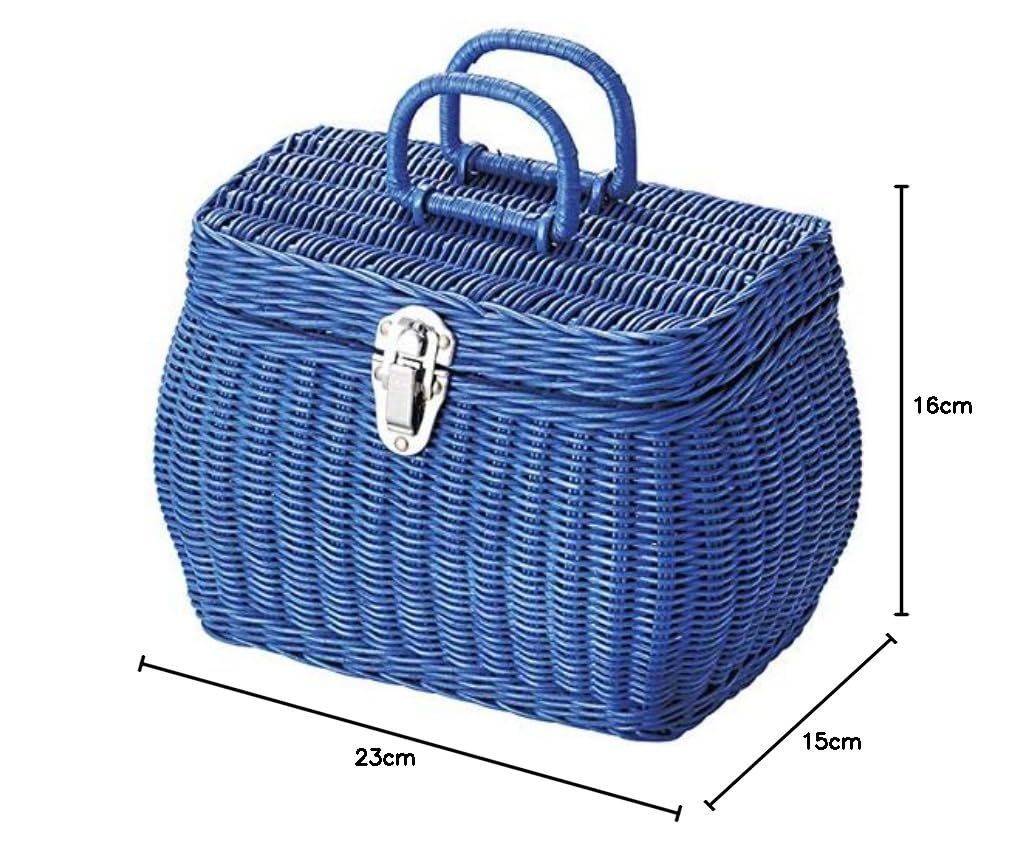 蓋付き かご 小物入れ ラタン 収納 バッグ 籐 ブルー 約23×15×16cm バスケット 31-03BL