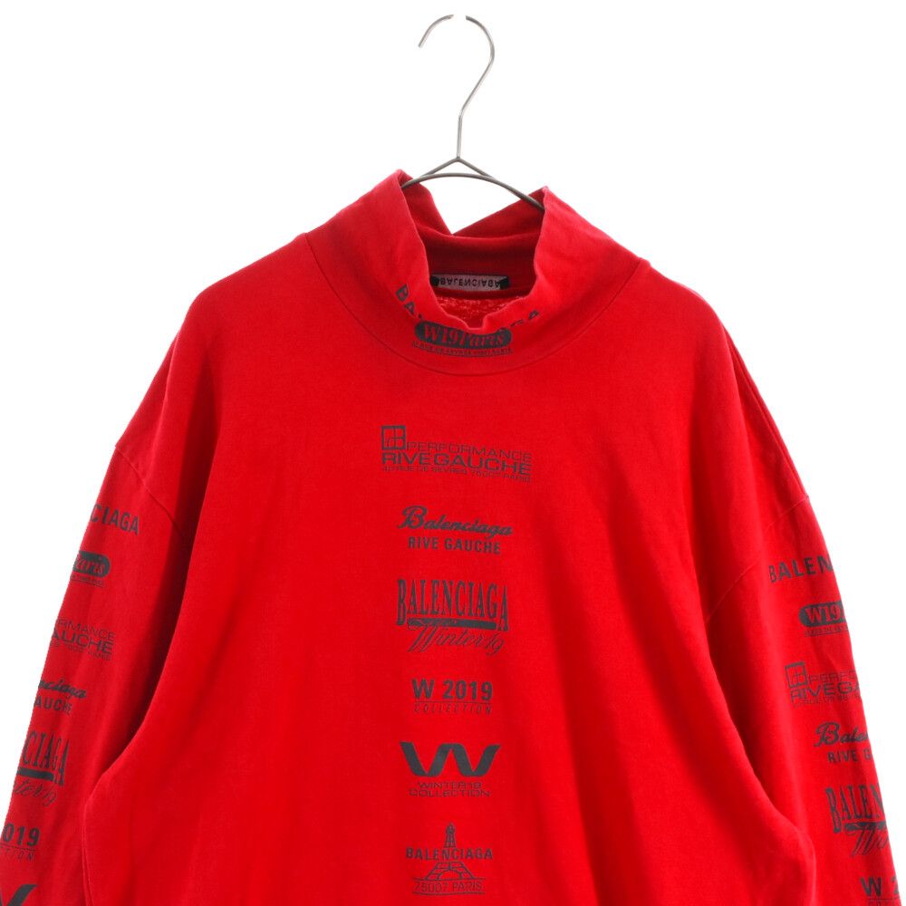 BALENCIAGA (バレンシアガ) 19AW Multi Logo Turtle Neck Long Sleeve Tee マルチロゴタートルネックロングスリーブ長袖Tシャツ  長袖カットソー レッド 594582 TGV79 - メルカリ