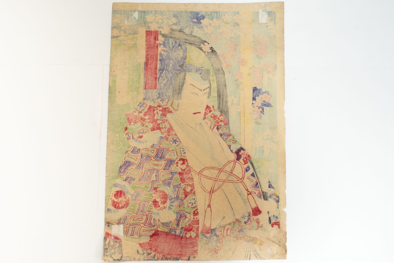 中古】M▽揚洲周延 市川権十郎 義経 明治 木版画 役者画 歌舞伎