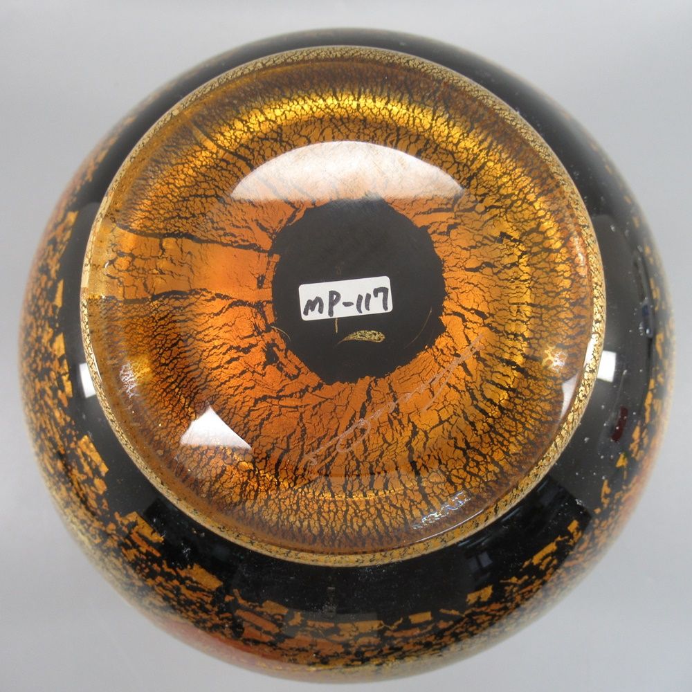 黒木国昭 作 花器 金彩象嵌光琳 ガラス工芸 共箱 壺 桐箱付き 高さ：約