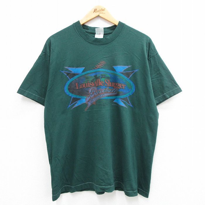 XL/古着 フルーツオブザルーム 半袖 ビンテージ Tシャツ メンズ 90s ルイビル 野球 コットン クルーネック 緑 グリーン 24mar01 中古