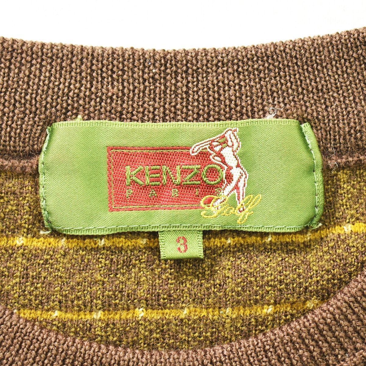 90sヴィンテージ ケンゾー KENZO ニットセーター ボーダー柄 茶色x黄色