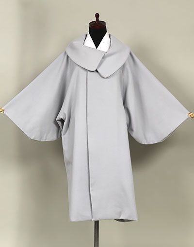 eha3313 カシミヤ混 ロール衿 和装用 ロングコート スカイグレー