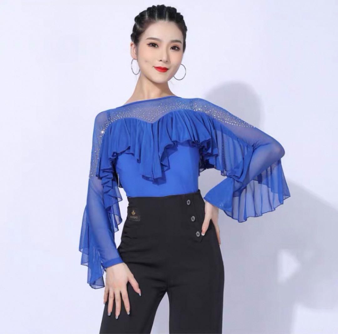 ♥ フリル舞うダンス練習用トップス♪スタンダードにもラテンにも♪