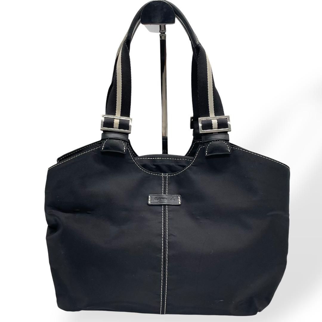 美品 agnes b. ハンドバッグ トートバッグ ブラック ナイロン