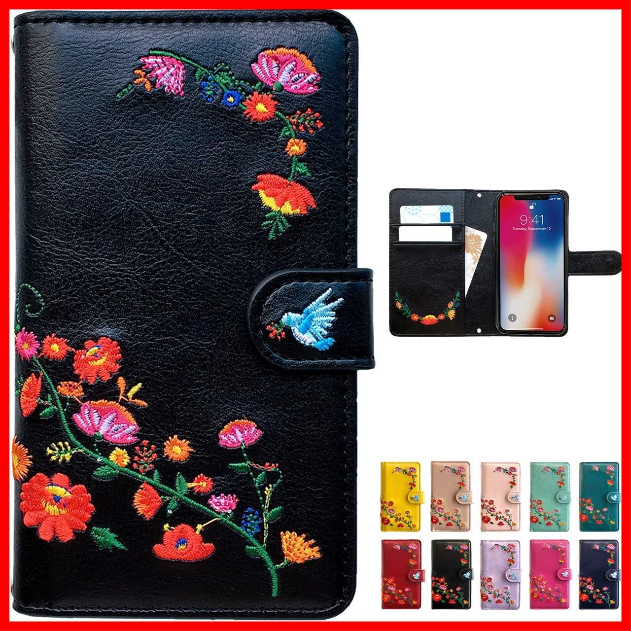 【早発送】X 10  S-41 SV43 花刺繍 ケース カバー 手帳型 ケース カバー リリーブラック 内側黒T S-41ケース S-41カバー SV43ケース SV43カバー S41ケース S41カバー X10 2 エクスペリ10 S41 スマホケース ス