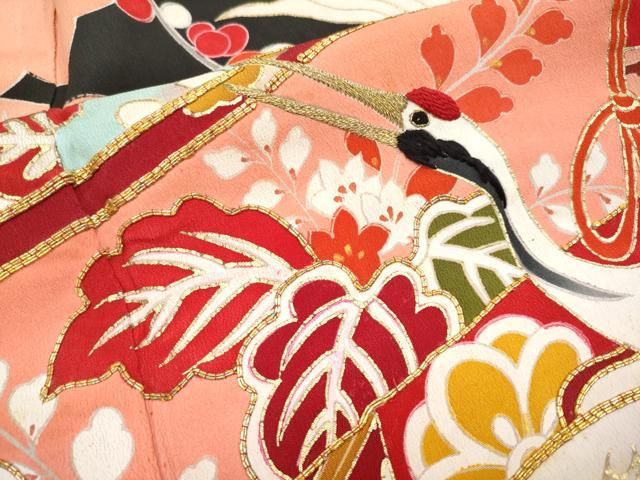 平和屋本店□極上 アンティーク 大正ロマン 振袖 駒刺繍 飛鶴御所車花