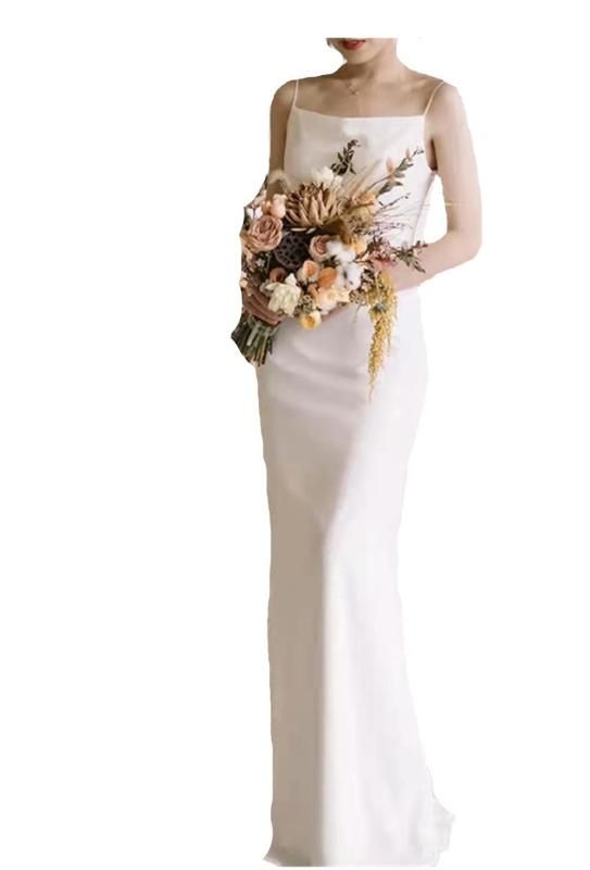 Fiveen セルフ前撮りドレス ワンピース 白 ウェディングドレス シンプル スレンダー ノースリーブ 結婚式 二次会ドレス ビーチフォト 後撮り ド 海外挙式ドレス L