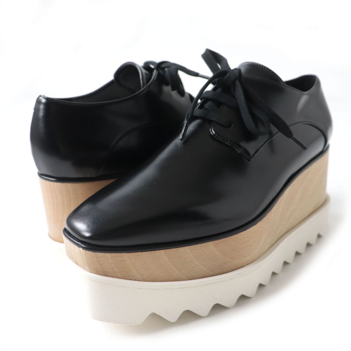 極美品☆Stella McCartney ステラマッカートニー 363997 ELYSE エリス プラットフォーム レザー 厚底 スニーカー/シューズ  黒 35 1/2 箱付