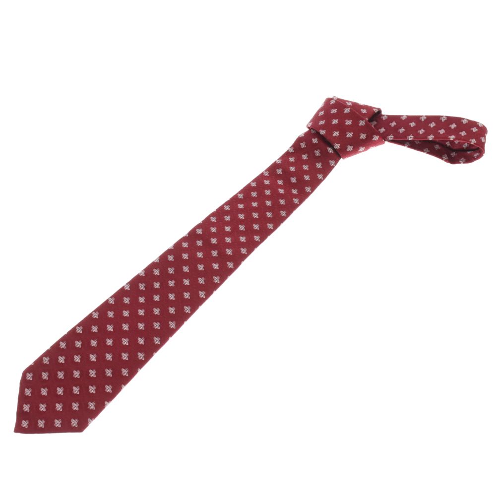 GUCCI (グッチ) Red Superbee Silk Skinny Tie ロゴ刺繍シルクネクタイ バーガンディー
