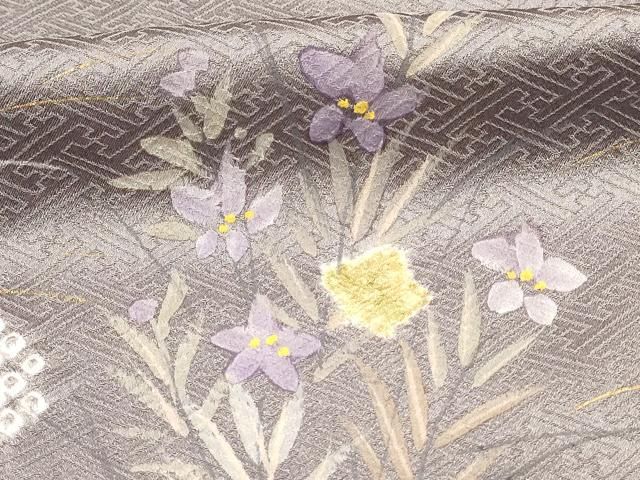 平和屋着物□訪問着 手描き 刺繍 絞り エ霞秋草文 金彩 正絹 逸品