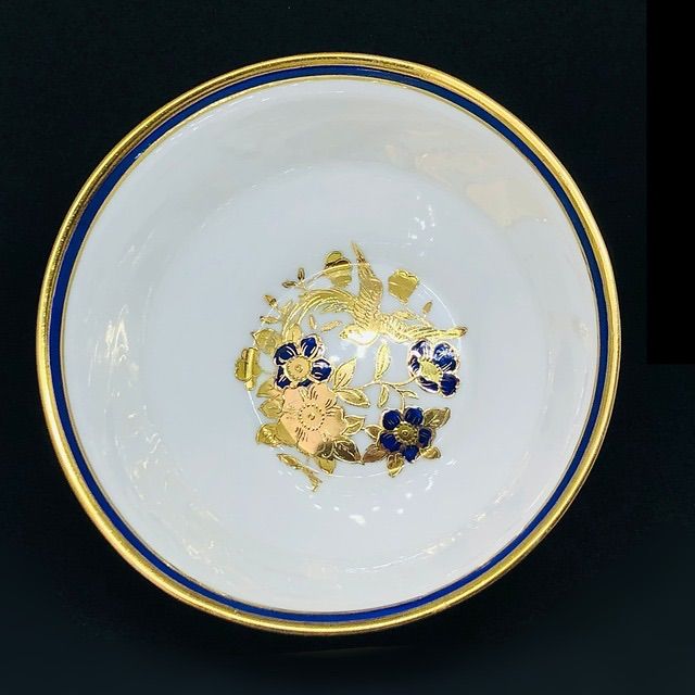 公式 オールドノリタケ 金彩瑠璃地 金盛上 花鳥図ボウル
