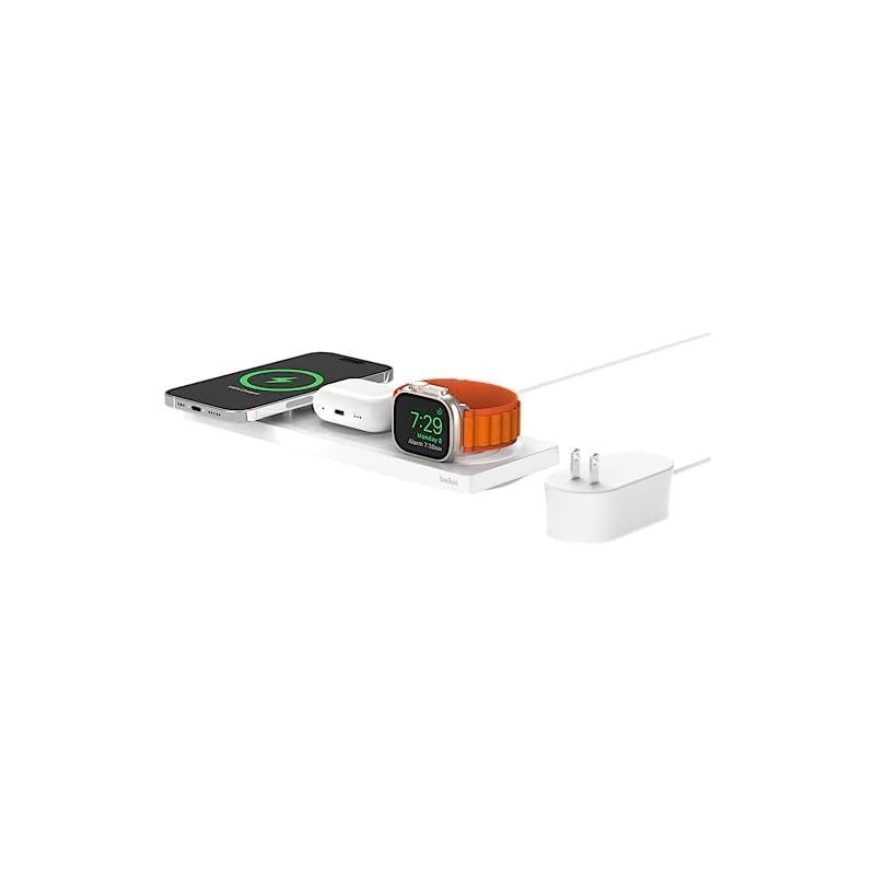 Belkin Apple公認 3 in 1 MagSafe充電器 最大15W高速充電 iPhone | 16 MagSafe公式認証 ワイヤレス充電器 15 | 13 14 | | 12 Apple Watch