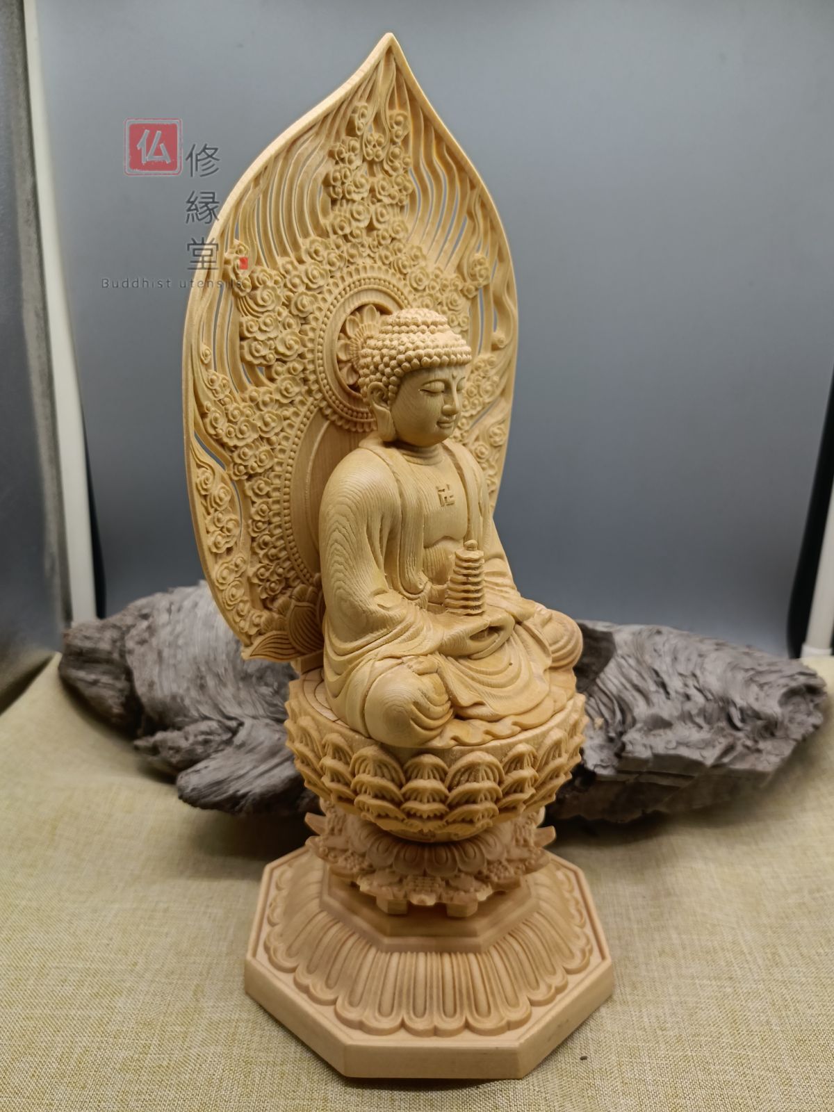【修縁堂】極上品 彩繪 瑠璃光薬師仏 仏教美術 美術品 修縁堂】木彫仏像 薬師如来座像 薬師仏 彫刻 一刀彫 天然木檜材