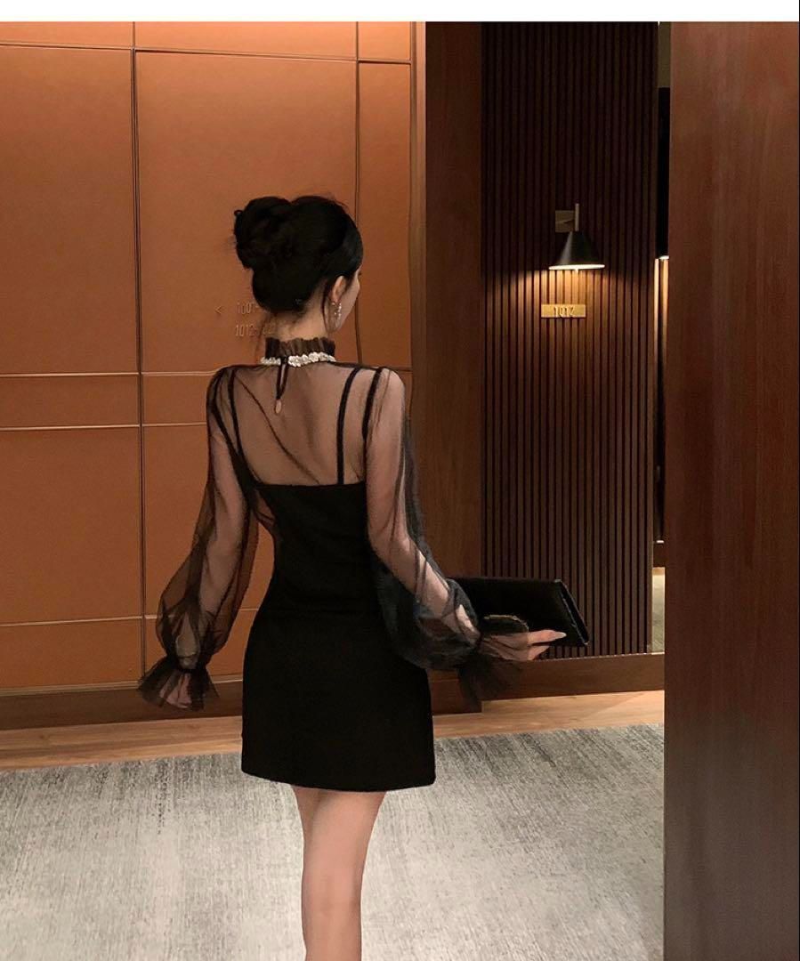 ミニ丈シンプルドレス??ビジュー チュールトップスで2WAY結婚式