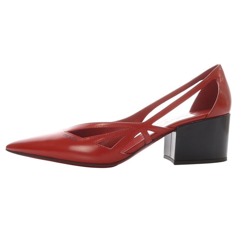 プラダ PRADA パンプス チャンキーヒール ポインテッドトゥ ロゴ