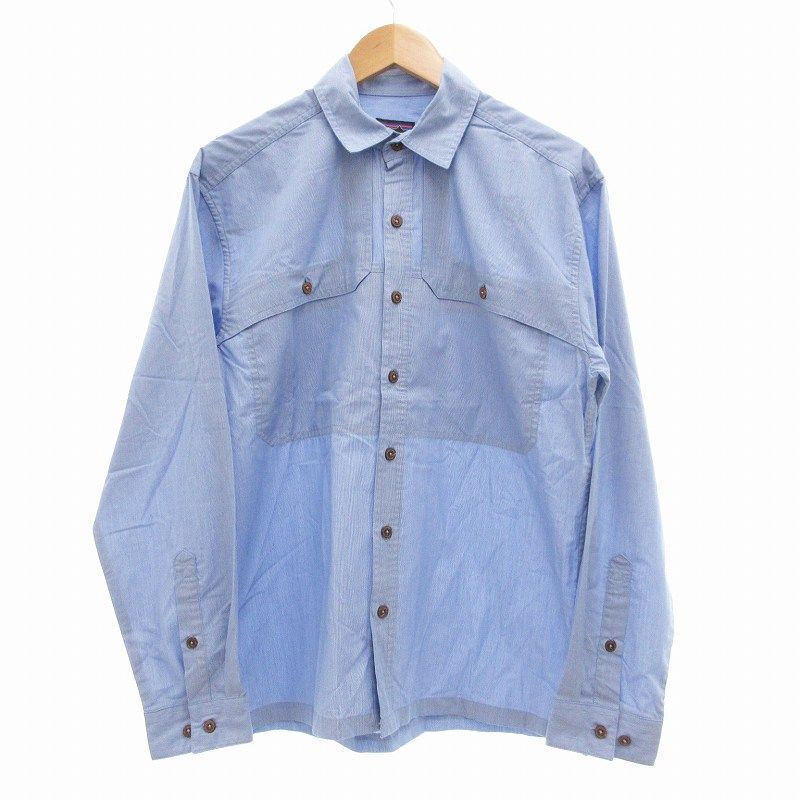 パタゴニア Patagonia 美品 Long-Sleeved Island Hopper Shirt アイランド ホッパー シャツ 長袖 ストライプ 胸ポケット S 水色 ライトブルー 52179 /JS 1120