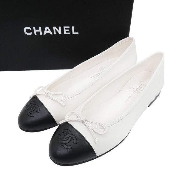 美品✨CHANEL リボンバレエシューズ ココマーク パンプス 38 黒 - 靴