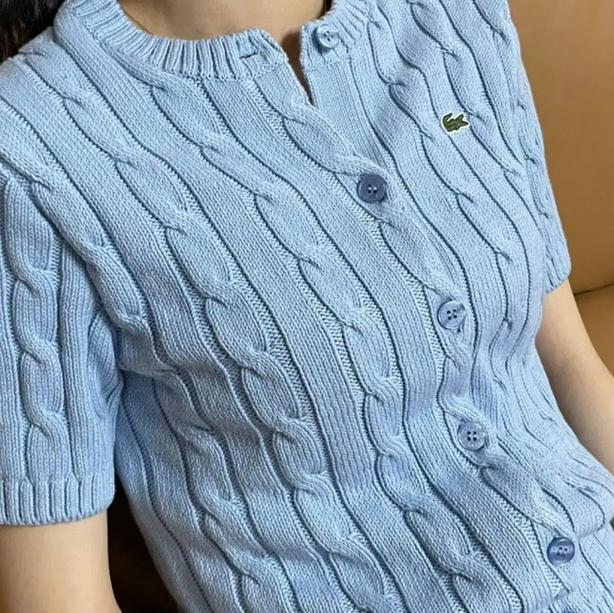  LACOSTE ラコステ ケーブル 半袖 カーディガン 38 ライトブルー 長袖 カーディガン ボレロ アンサンブル