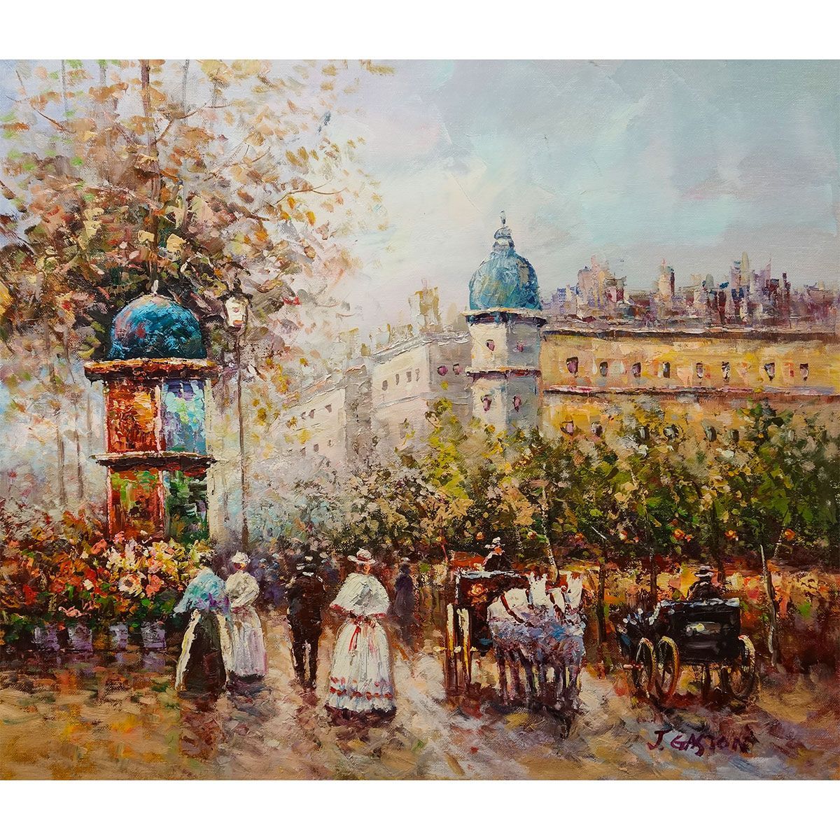 油彩画 Echoes of Paris パリの記憶 ビリー ガストン 額入り 油絵 F10号 風景画 額装画 現代フランスの画家が描く19世紀の街 真筆 肉筆画 手描き YE494