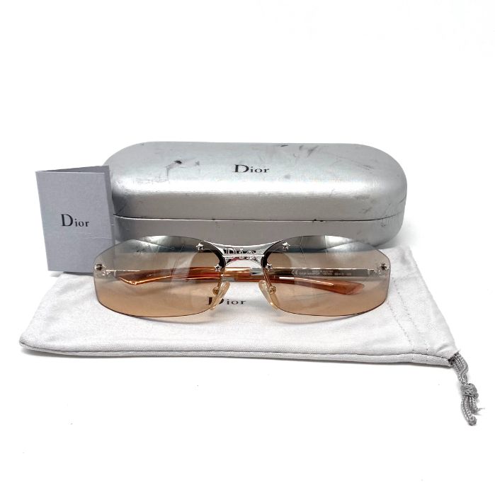 【】良品 Christian Dior クリスチャン ディオール ロゴ スター ミニコック シルバー サングラス eH0447N