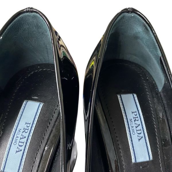 美品 プラダ PRADA ブロックヒールパンプス スクエアトゥ エナメル