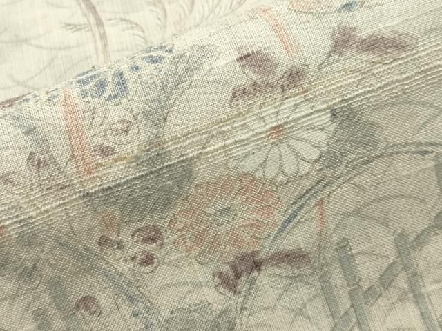 平和屋着物▽生紬 単衣 籬草花文 正絹 逸品 CAAV9183gh