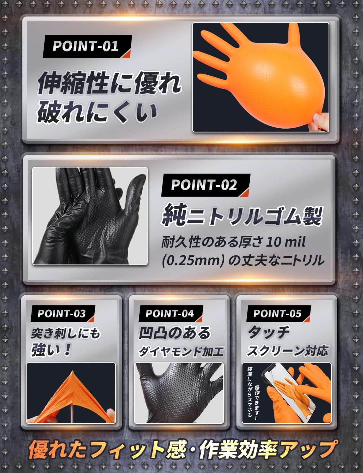 厚さが違う！高耐久　工業用ニトリルグローブ　テクトマンL　まとめて10箱1Set 高性能ニトリルグローブ 『テクトマンメンテナンスグローブ』 M