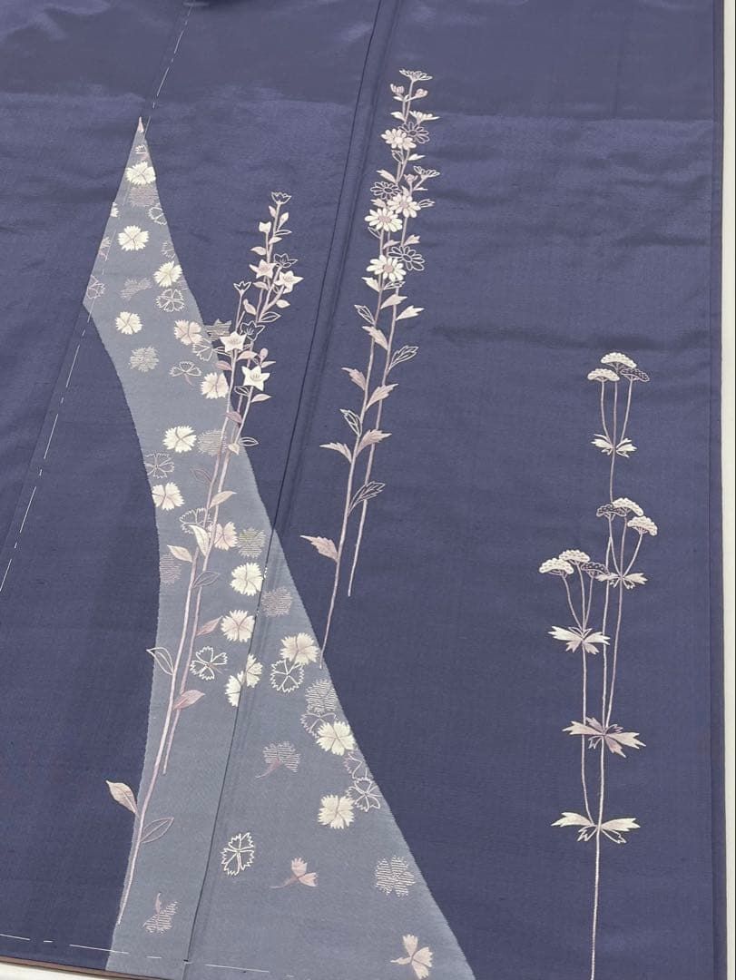 蘇州刺繍 相良刺繍 作家物 大島紬 付け下げ 落款入 正絹 躾糸付き