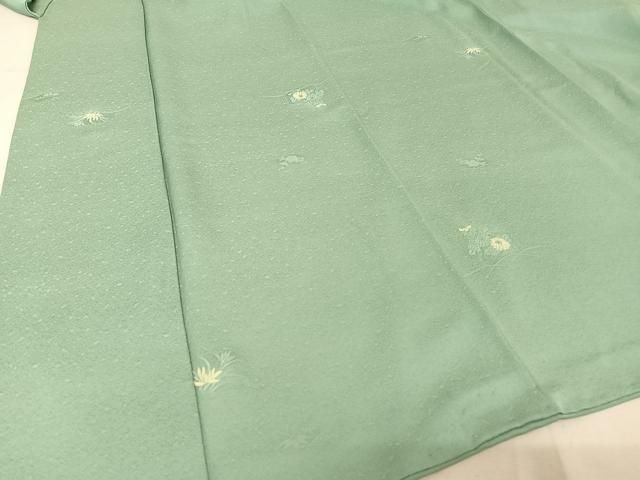 平和屋着物●本加賀友禅作家　柿本市郎監修　色無地　草花地紋　青竹色　正絹　逸品　AAAX0338np 平和屋着物○本加賀友禅作家 柿本市郎監修 色無地 草花地紋 青竹色