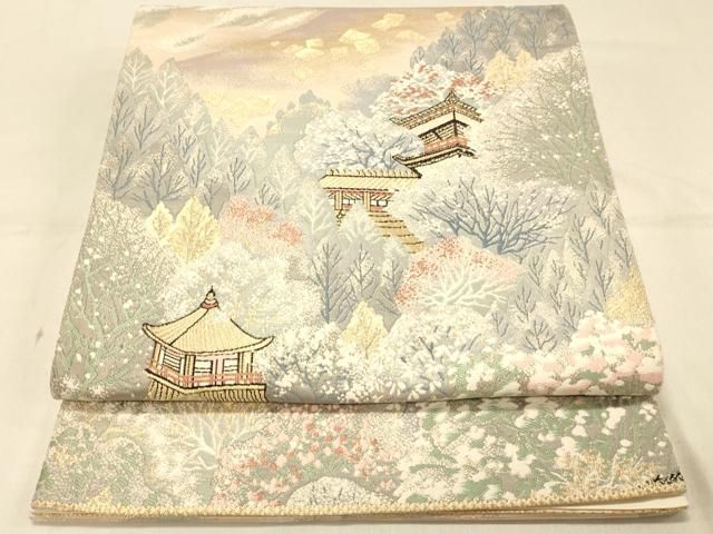 平和屋着物◎六通柄袋帯 唐織 光悦錦シルクロード 風景樹林文 金糸