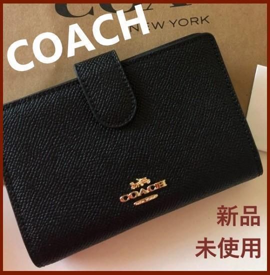 COACH 新品 ブラック 折り財布 コーチ メンズ レディース 財布 W02