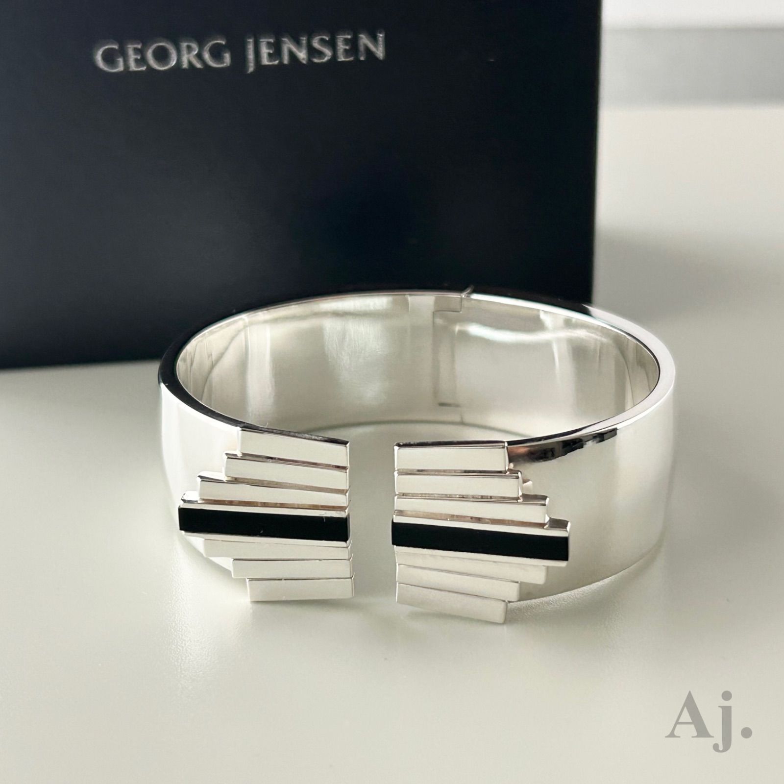 ジョージジェンセン 希少 612A ARIA アリア オニキス バングル ブレスレット M/L AG925 Georg Jensen