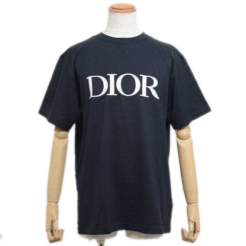 ディオール Tシャツ ロゴ コットン ネイビー メンズ Lサイズ 183J685
