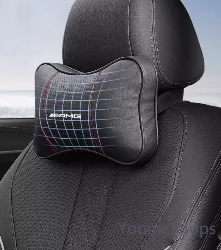 【新品未使用】メルセデスベンツ AMGロゴ入りき 車用記憶 通気性弾性 ネックパッド レザー ネックパッド 汎用 車載首枕 ヘッドレスト2個ブラックee74