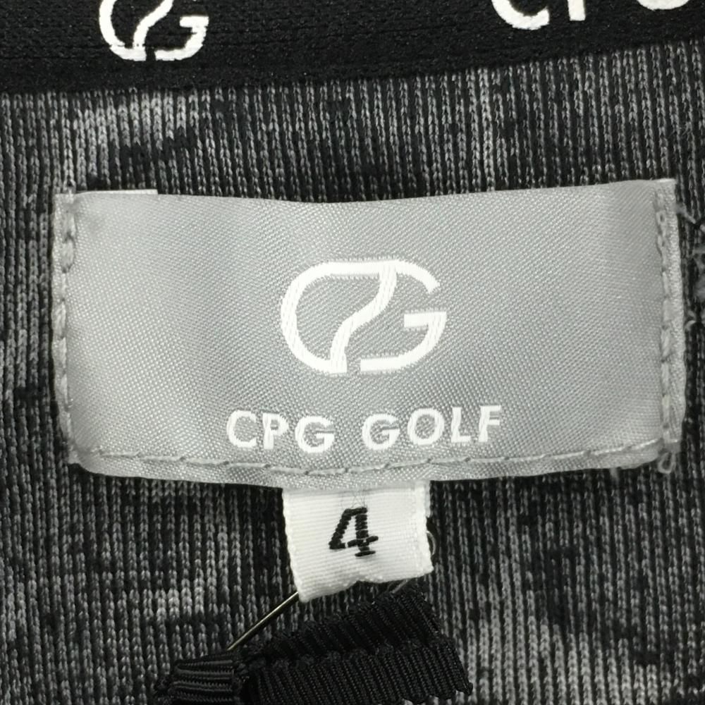 【超美品】CPG 半袖ハイネックシャツ 白×黒 ロゴ総柄 シリコンワッペン メンズ 3(L) ゴルフウェア 2023年モデル CPG 超美品】CPG 半袖ハイネックシャツ 白×黒 ロゴ総柄 シリコン