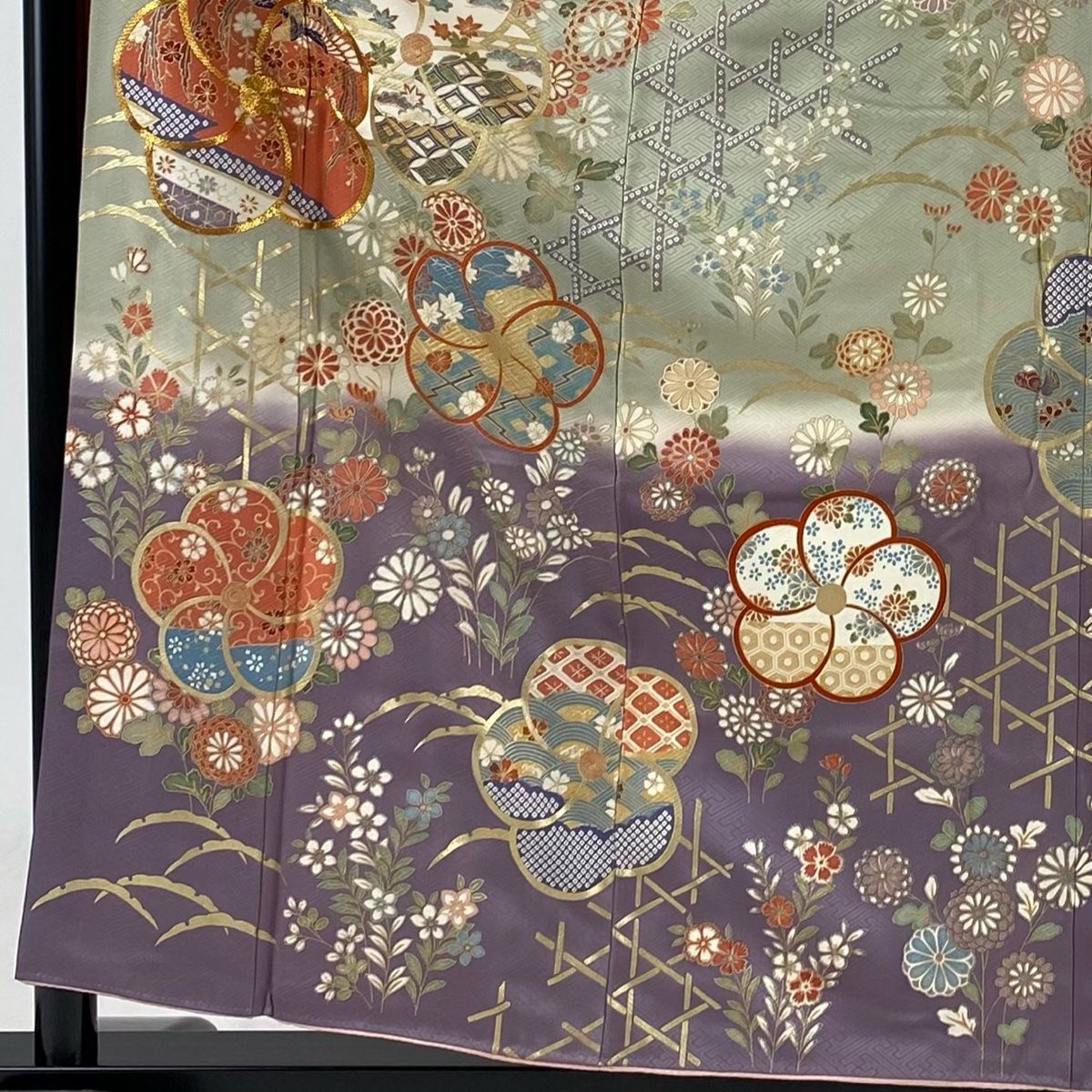 専門店ならではの品揃え！ 振袖 身丈157cm 裄丈65.5cm M 袷 ねじ梅 花鳥 金糸 金彩 ピンク 正絹 秀品