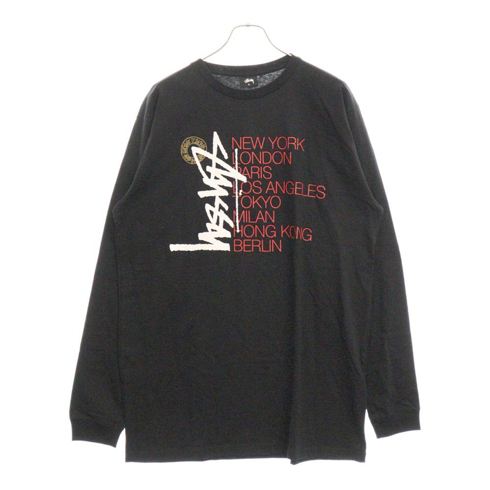 STUSSY (ステューシー) WORLD TOUR TEE ワールドツアー長袖カットソー 長袖Tシャツ ロンT ロングスリーブカットソー ブラック